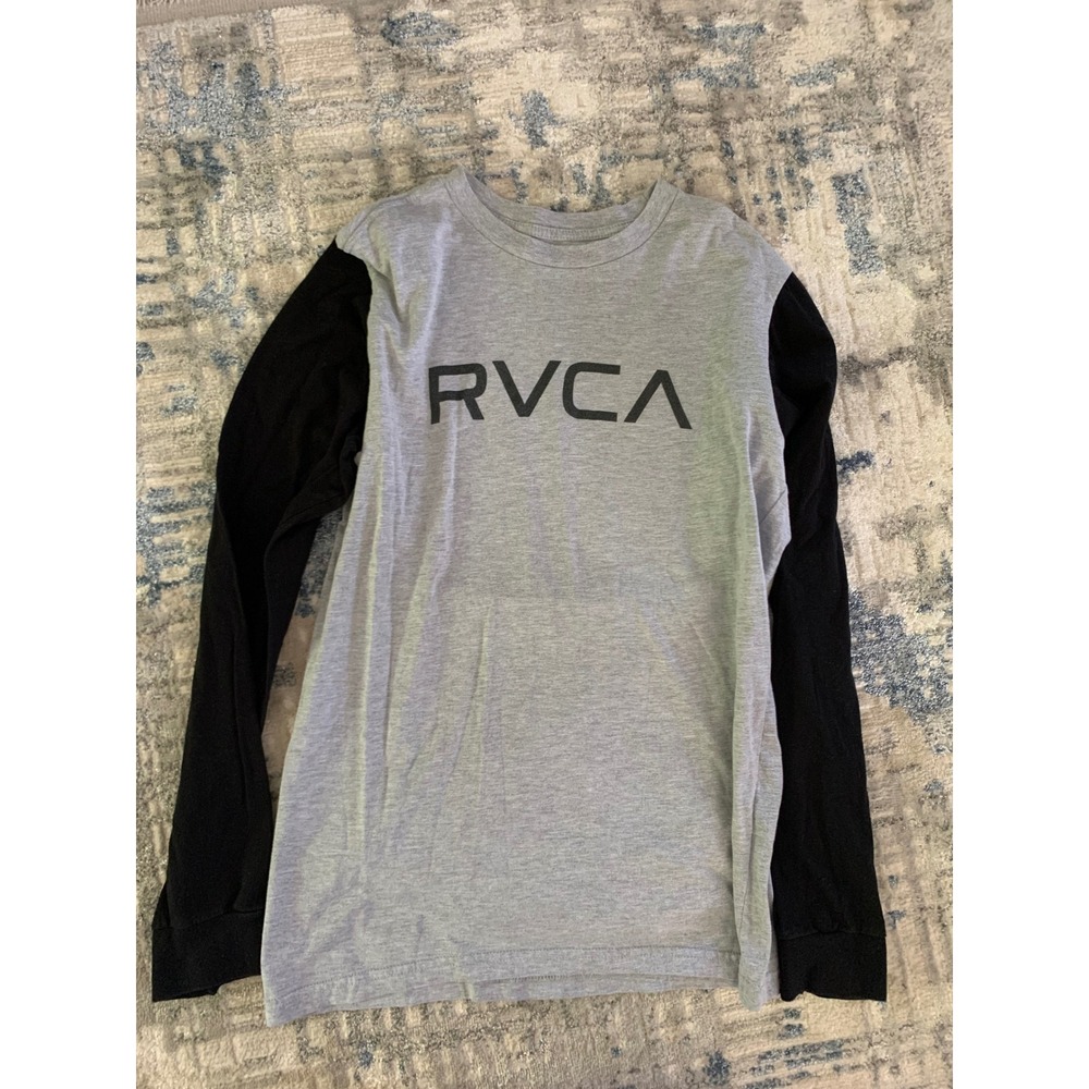 RVCA Standard Tee Mens Small Long Sleeve Grey Black Two Tone Logo Shirt